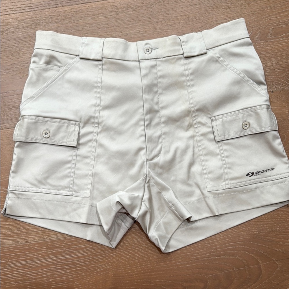 Men’s Sportif USA 35 beige Tan Cargo Shorts fishing hiking outdoors utility